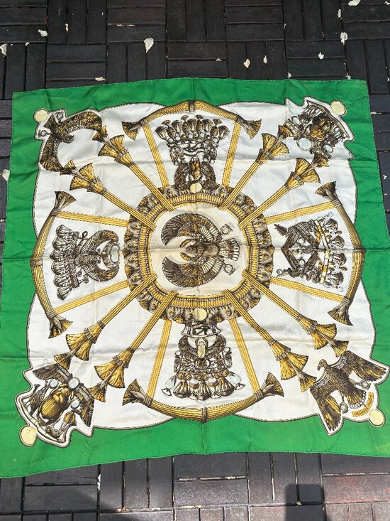 Hermes Accessories - Authentic HERMES Carre 90 Scarf Egypt Motif Silk Green